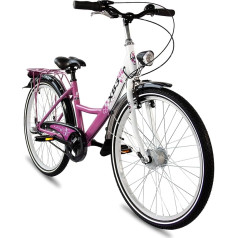 XB3 24-Inch Girls' Children's Bicycle, Shimano Hub Dynamo, 3 Speed Hub Gears, Coaster Brake, City Women's Bike, Compliant with the German Road Traffic Act, LED Light Pink
