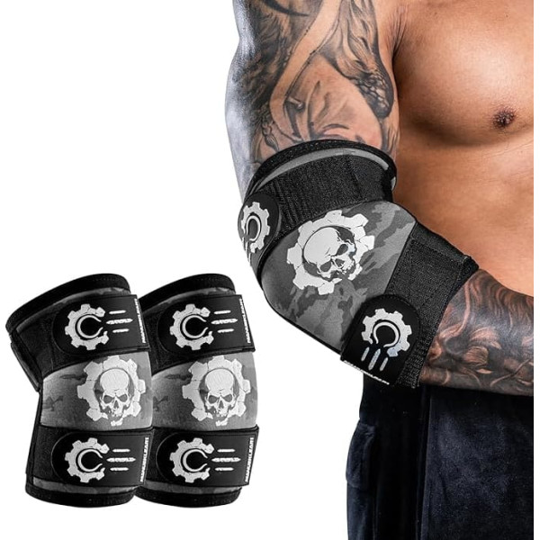 MANUEKLEAR 5 mm Neoprene Weightlifting Elbow Wraps for Men (1 Pair), Elbow Wraps Weight Lifting Men with 2 Adjustable Compression Straps for Bench and Powerlifting & Weightlifting