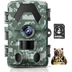 Wildlife Camera, 5K 60MP Wildlife Camera with 98FT 130 Wide Angle, 0.05s Trigger Time, Night Vision, Motion Sensor, Hunting Camera, IP66 Waterproof, No Glow Infrared LEDs for Garden with 64GB Memory