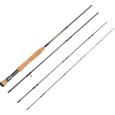Fliegenfischrute, Kohlefaser, 2,4 m, 3/4 W bis 5/6 W, 4 Abschnitte, leicht, mittelschnelle Aktion, Korkgriff, hartverchromte Führungen, Süßwasserbarsch, Forellenangeln