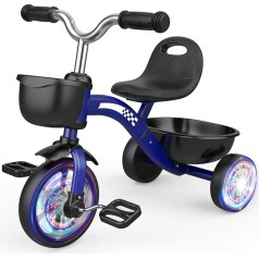 Braxel Tricycle from 2 Years, Children's Tricycle with Luminous Wheels, 3-Level Adjustable Seat up to 35 kg, Balance Bike from 2 Years Tricycles Toy from 2 3 4 5 Years Boy Birthday Gifts