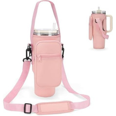 GOEWY Water Bottle Carry Bag for Stanley Cup with Mobile Phone Pocket, Water Bottle Holder with Strap, Neoprene Water Bottle Bag for Stanley Cup Accessories, Light Pink, 40 oz, Carry Bag for Stanley