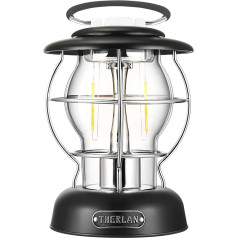 Therlan Camping Lamp, Retro Camping Lantern, (320 lm, IP44, 5000 mAh, up to 180 hours), 3 Brightness Light Modes, Continuously Dimmable Camping Lamp, Rechargeable Camping Lamp, Outdoor LED Camping