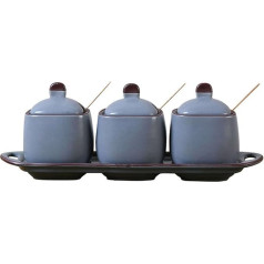 Gewürzbehälter – Kleiner und exquisiter Porzellan-Gewürzbehälter mit Deckel und Löffeln, Gewürzbehälter-Set, Keramikboden, einfacher Gewürz-Organizer for Zucker, Salz, Körner, Kräuter – Blau-Set