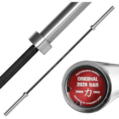 Strength Shop Olympia Barbell 20 kg, 220 cm Length & 29 mm Diameter, Steel Barbell Bar 50 mm Disc Attachment with Sharp Knurling, Perfect for Squats, Deadlifts, etc.