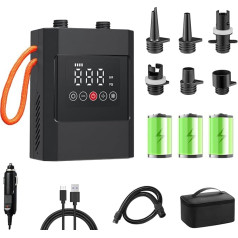 HUAJUN SUP Electric Inflatable Pump, 12000 mAh Rechargeable Portable Air Pump, Inflating/Deflating with 6 Nozzles and Cigarette Lighter Charging Cable for Pulp Boards, Kayaks, Mattresses