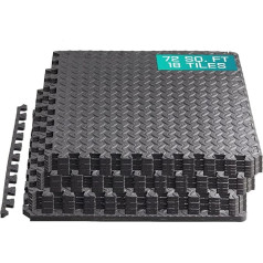 Yes4All Interlocking Foam Tiles, Non-Slip Foam Floor Tiles for Home, Gym, Black, 18 Tiles, 24 x 24 x 0.43 Inch, Cover 72 Sq Feet
