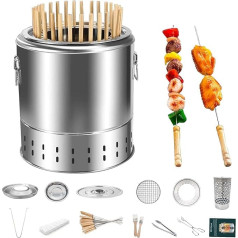 WXPXYBF Barbecue Grill, Smokeless Charcoal Smoker Barrel Grill, Vertical Grill, Hanging Stove, Split Stainless Steel Oven with Kebab Skewers, 360° All-Round Roasting Grill for Camping