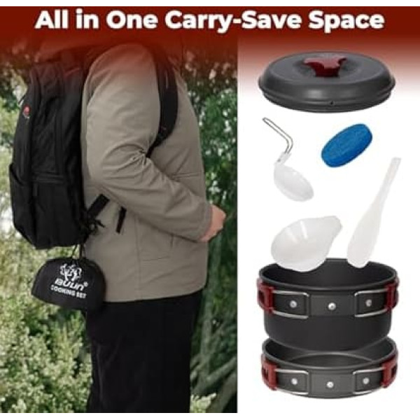 Bulin 3/5/11/20 Piece Camping Cooking Set for Outdoor Camping Cookware Pots, Lightweight Aluminium Camping Tableware, Foldable Camping Pots