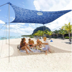 UMARDOO FamiLy Beach Tent Canopy Sunshade Portable Large Compact Beach Sun Shade Easy Set Up with Packable Bag for Outdoor Travel (Blue, Printed, 12x12ft, 4 Poles)