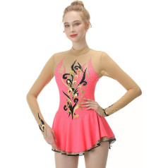 Mädchen Frauen Langarm Handgemachte Eiskunstlauf Kleid Strass Atmungsaktive Training Wettbewerb Tragen