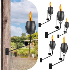FAN-Torches Wall Mounted Citronella Torches, Set of 6, 14 oz Garden Torches for Outdoors, Refillable Flame Light Torches, Outdoor Metal Torch for Yard, Patio, Deck, Garden, Party, Landscape