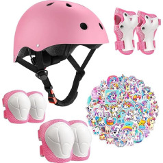 Kids Bike Helmet with Knee Elbow Wrist Guards Pink 2-3-5-8-14 Sports Bike Skate Scooter Roller Blading with Unicorn Sticker