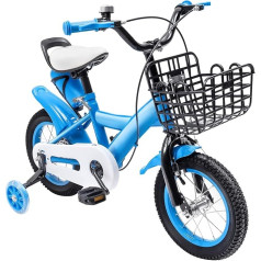 JJsdwin Children's Bicycle 12 Inch Children's Bicycle with Stabilisers, Children's Bicycles for Boys and Girls from 2-4 Years, Height Adjustable Kids Bike, Blue, Black