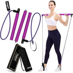 Viajero 2022 Pilates-Bar-Set für tragbares Heim-Fitness-Studio, 2 Latex-Widerstandsbänder, 3-teilige Stäbchen, All-in-One-Kraftgewichte, Ausrüstung für Körper-Fitness, Kniebeugen, Yoga, mit E-Book und