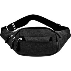 ROUGH FIT Bum Bag Waist Bag with Multiple Pockets, 3 Zip Pockets with Adjustable Strap, Plain, Lightweight, Casual, for Daily Outdoor Use, Travel and Sports, Black, black, Casual denim