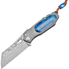 Edc Small Pocket Knife Damask Outdoor Blue Animal Bone Neck Knife Damascus Steel Knife Survival Camping Knife Fishing Hunting Knife Sharp, Folding Damascus Knife