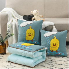 Cushion Blanket 2 in 1 Travel Blanket Cushion Quilt Multifunctional Pillow Blanket Neck Support Pillow Soft & Warm Nap Mat Cushion for Sofa Bed Office Chair (Grey Small Duck)
