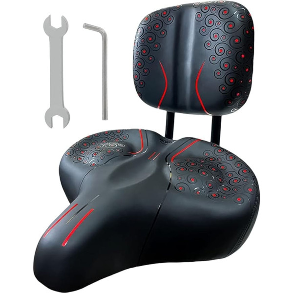 Wrohto Cycling Seat with Backrest, PU Leather Comfort Saddle Cover, Wide Cushion Seat with Back Support for Electric Mountain Bikes and Scooters, Ergonomic Cycling Seat for Enhanced Comfort