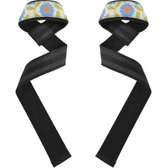 Handgelenkbandagen und Zughilfen, Neopren, gepolsterte Handgelenkbandage für Gewichtheben, Kreuzheben, Training, Krafttraining, Blau mit Blumen und grünen Blättern, 66 cm
