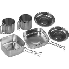 Kochgeschirr-Set – Edelstahl-Kochgeschirr-Sets | Camping Kochen Bratpfanne, Küche Metall Suppentöpfe, 6 Stück Schmoren Braten Tragbares Outdoor-Küchengeschirr für Wandern Reisen Bergsteigen