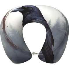 LHDGBWC Reisekissen für Flugzeug, schwarzes Krähen-Memory-Schaum-Nackenkissen, abnehmbares Nackenstützkissen für Reisen, tragbares U-förmiges Flugzeugkissen zum Schlafen, Nickerchen