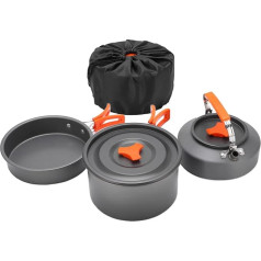 Camping Cookware Set for 2 3 Persons, Pot with Tableware Combination, Slip Non Stick Coating, to, Travel Portable Folding Cookware, Orange Aluminum Alloy Material