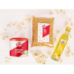 Popcornloop Ingredients Set Popcorn Puffcorn Butterfly Corn 1 kg, Popcorn Sugar with Vanilla 300 g, Popcorn Oil 250 ml with Butter Flavour, for Popcorn Home Party Set Popcorn Set for Popcorn Machine