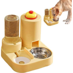 Cat Dish with Water Bottle, Detachable Food and Water Bowl Set, Includes Bell, Wet and Dry Food Bowls for Small and Medium Cats and Dogs, 10.24 x 10.63 Inches