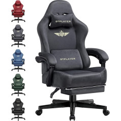 GTPLAYER Gaming Chair, Breathable Office Chair, Ergonomic Office Chair, High-Quality Fabric, Ergonomic PC Chair, 160° Adjustable Backrest and Extendable Footrest, Grey