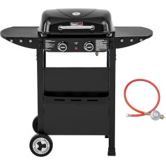 Royal Gourmet 2-Burner Gas Grill and Griddle Combo, 2-in-1 Grill Trolley with Folding Side Shelves, Storage Basket, 5 kW Camping Grill for Garden, Black