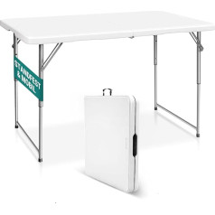 Byliable Folding Table 120 cm Portable Height Adjustable Camping Table Garden Table Dining Table Party Table Foldable Outdoor Indoor White