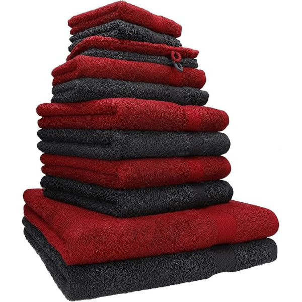 Betz 12-Piece Towel Set Premium Hand Towel Set 100% Cotton 2 Bath Towels 4 Hand Towels 2 Guest Towels 2 Flannels 2 Wash Mitts Ruby Red / Graphite
