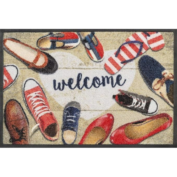 wash+dry Doormat Shoes Welcome 40 x 60 cm, Colourful, Washable for Indoor and Outdoor Use