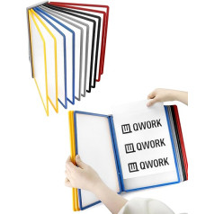 QWORK® 2 x Wall Display Panel System - 10 x A4 Display Panels - Multicoloured Document Holder for Exhibition Halls, Restaurants, Offices, Public Places
