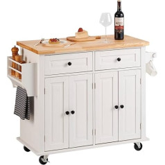 VEVOR Kitchen Trolley 1100 x 450 x 825 mm, 136 kg Load Capacity Kitchen Island Kitchen Cabinet, Trolley Kitchen Trolley with Towel Holder & 2 Drawers, Microwave Cabinet, Kitchen Trolley Solid Wood