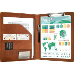 Calfinder A4 Leather Writing Case, Thin Leather Folder, Conference Folder with A4 Pad, Clipboard Folder, Document Folder with A4 Clipboard, Briefcase for Office, School, Work Colleagues, Gift, Brown