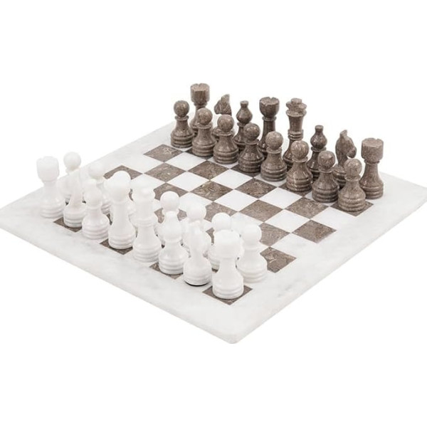 Radicaln Marble Chess Set 15 Inch White and Grey Ocean Handmade Chessboard Games - 1 Chess Board & 32 Chess Pieces - Marble Chess Set 2 Player Games for Adults