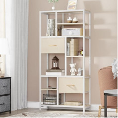 YITAHOME Bookcase with 7 Shelves and Drawers - Floor to Ceiling, Industrial Design, Steel Shelf for Living Room, Office, Study, Hallway, Kitchen - Beige