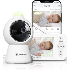 COCOCAM 2K 4MP AI Baby Monitor with Camera 5 Inches, 2.4GHz/5GHz Wi-Fi, Face Covering or Stomach Sleep Alarm, Intelligent Time Album, AI Detection, Automatic Tracking, IR Night Vision