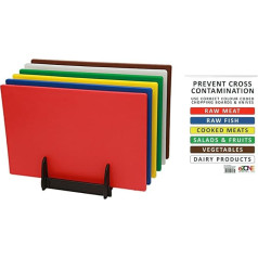 Set of 6 Standard Low Density Chopping Boards Colour Coded with Tray and Chart