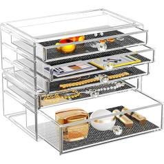 GEDLIRE Cosmetic Organizer 2 Tier Acrylic Stackable Makeup Jewelry Storage Box for Bathroom or Dresser Fits Most Makeup Palettes (5 Drawers, Clear)