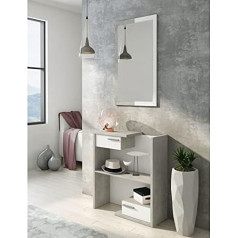 Dmora Hallway Furniture with Mirror, Entrance Hall with Drawers, Empty Bag for Small Apartments, cm 80 x 28 x 170, Colour White and Cement
