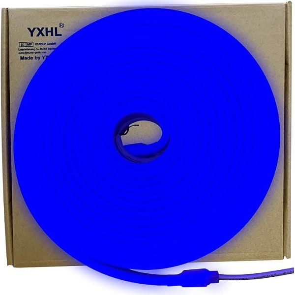 YXHL LED Neon Strip Blue 5 m DC 12 V IP67 Waterproof Silicone Neon LED Neon Light for Indoor Strips and Outdoor Decoration DIY Sign Outdoor