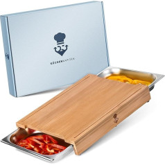 Küchenkapitän Vitus Chopping Board Set Including 2 Stainless Steel Collection Trays, Gadget for Cooking Food, Kitchen Utensil Made of 100% Bamboo, 28 x 38 cm