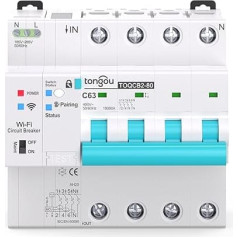 WiFi Intelligent 4P Mini Circuit Breaker with Energy Monitoring, Controlled by Tuya/Smart Life APP DIY TONGOU (4P 1-63A Adjustable)