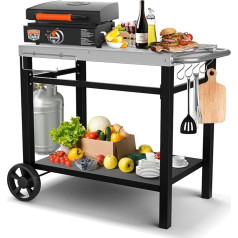 GFTIME Stainless Steel Barbecue Table Grill Trolley with 2 Levels, Serving Trolley with Wheels, Outdoor Kitchen, Pizza Oven Stand, Outdoor Side Table, Trolley Trolley, 86 x 54 cm, Work Trolley with 5