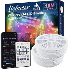 Lichaser 40 m Outdoor RGB+IC LED Strip Waterproof Track IP67, DIY, Segmenting LED Strips with BT App and 2.4G RF Remote Control for Outdoor Use