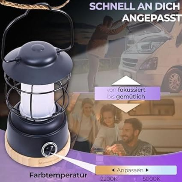 Outdoor LED Camping Lantern Adventure Light – Weatherproof Battery Camping Lamp with up to 200 Hours Light Duration, Infinitely Dimmable, 2 Colour Temperatures: Cosy & Refreshing, 390 Lumens, USB