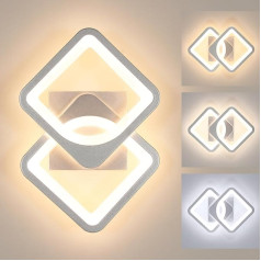 Osairous LED Indoor Wall Light, 21 W, 2362 lm, LED Wall Light, 3000 K/4000 K/6000 K, Modern Acrylic Square Wall Light Lighting for Bedroom, Living Room, Corridor, Kitchen, Hallway, Silver